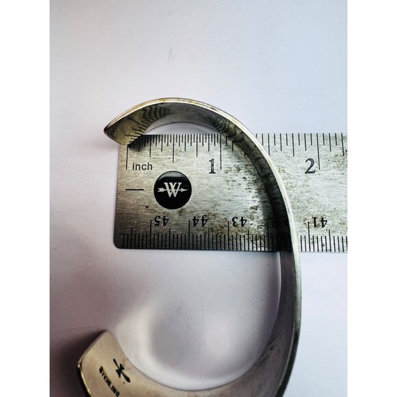 Vintage Sterling Silver Turquoise Coral Inlay Cuff Bracelet Southwestern Design - Picture 7 of 11